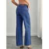 image:imageSidefeel Womens Wide Leg Jeans Mid Waisted Stretchy Drawstring Button Down Denim PantsDark Blue