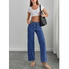 image:imageSidefeel Womens Wide Leg Jeans Mid Waisted Stretchy Drawstring Button Down Denim PantsDark Blue