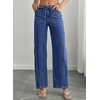 image:imageSidefeel Womens Wide Leg Jeans Mid Waisted Stretchy Drawstring Button Down Denim PantsDark Blue