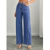 image:imageSidefeel Womens Wide Leg Jeans Mid Waisted Stretchy Drawstring Button Down Denim PantsLight Blue
