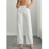 image:imageSidefeel Womens Wide Leg Jeans Mid Waisted Stretchy Drawstring Button Down Denim PantsWhite