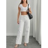 image:imageSidefeel Womens Wide Leg Jeans Mid Waisted Stretchy Drawstring Button Down Denim PantsWhite