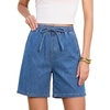 image:imageSIDEFEEL Womens Jean Shorts High Waisted Stretchy Summer Drawstring Elastic Waist Baggy Denim ShortsLight Blue