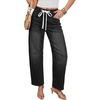 image:imageSidefeel Barrel Jeans for Women Drawstring Wide Leg High Waisted Baggy Stretchy Boyfriend Trendy Cropped Ankle Denim PantsBlack