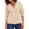 image:imageSidefeel Cardigan Sweaters for Women Long Sleeve Wrap V Neck Double Breasted Cable Knit Oversized Chunky Sweater CoatApricot