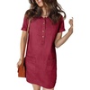image:imageSidefeel Denim Dress for Women Casual Short Sleeve Collared Button Down Jean Dress Trendy A Line Summer Shirt DressBurgundy