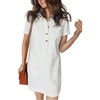 image:imageSidefeel Denim Dress for Women Casual Short Sleeve Collared Button Down Jean Dress Trendy A Line Summer Shirt DressCream White