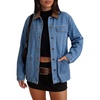 image:imageSidefeel Denim Jacket for Women Long Sleeve Leather Neck Button Down Jean Jacket with Three Big PocketsLight Blue
