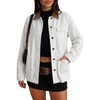image:imageSidefeel Denim Jacket for Women Long Sleeve Leather Neck Button Down Jean Jacket with Three Big PocketsWhite