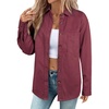 image:imageSidefeel Women Denim Shirts Oversized Long Sleeve Button Down Blouse V Neck Casual Top ShacketsBurgundy