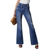 image:imageSidefeel Womens Bell Bottom Flare Jeans High Waisted Stretchy Ripped Distressed Raw Hem Denim Pants with PocketsBluing