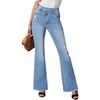 image:imageSidefeel Womens Bell Bottom Flare Jeans High Waisted Stretchy Ripped Distressed Raw Hem Denim Pants with PocketsIceland Blue