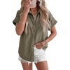 image:imageSidefeel Womens Button Down Denim Shirt Collared Short Sleeve Jean Shirt Blouse with PocketsGreen