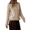 image:imageSidefeel Womens Button Up Cardigan Sweaters Open Front Long Sleeve Crewneck Ruffle Sweater CoatsJet Stream