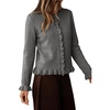 image:imageSidefeel Womens Button Up Cardigan Sweaters Open Front Long Sleeve Crewneck Ruffle Sweater CoatsMedium Grey