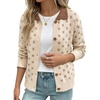 image:imageSidefeel Womens Button Up Open Front Cardigan Sweaters Long Sleeve Collared Printed Knit Sweater CoatsApricot