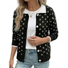 image:imageSidefeel Womens Button Up Open Front Cardigan Sweaters Long Sleeve Collared Printed Knit Sweater CoatsBlack