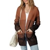 image:imageSidefeel Womens Cardigan Sweaters Open Front Long Sleeve Ribbed Color Block Knit Fall SweatersBrown