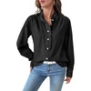 image:imageSidefeel Womens Denim Shirt Button Down Long Sleeve Ruffled Edge Jean Blouses TopsBlack
