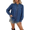 image:imageSidefeel Womens Denim Shirt Button Down Long Sleeve Ruffled Edge Trendy Jean Shackets Blouses TopsBlue