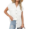 image:imageSidefeel Womens Denim Shirt Button Down V Neck Short Sleeve Jean Shirts Trendy Casual Loose Denim Tops with Oversized FitWhite