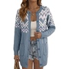image:imageSidefeel Womens Fair Isle Sweater Long Sleeve Button Up Cardigan with PocketsLight Blue