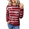 image:imageSidefeel Womens Floral Sweaters Long Sleeve Crewneck Striped 3D Flower Knit Loose Pullover Sweater Going Out TopsRed Stripe