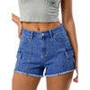 image:imageSidefeel Womens Jean Cargo Shorts High Waisted Stretchy Trendy Raw Hem Denim Shorts with PocketsBlue