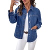 image:imageSidefeel Womens Jean Jacket Casual Long Sleeve Button Down Oversized Boyfriend Trendy Denim Jacket CoatBlue