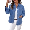 image:imageSidefeel Womens Jean Jacket Casual Long Sleeve Button Down Oversized Boyfriend Trendy Denim Jacket CoatLight Blue
