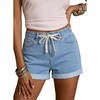 image:imageSidefeel Womens Jean Shorts High Waisted Drawstring Fold Hem Baggy Denim ShortsIceland Blue