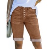 image:imageSidefeel Womens Jean Shorts High Waisted Stretchy Button Fly Folded Hem Trendy Casual Summer Bermuda ShortsBrown
