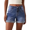 image:imageSidefeel Womens Jean Shorts High Waisted Stretchy Folded Hem Casual Trendy Patchwork Loose Fit Summer Denim ShortsDark Blue