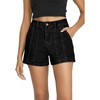 image:imageSidefeel Womens Jean Shorts High Waisted Stretchy Trendy Seamed Front Casual Summer Loose Denim Shorts with PocketsBlack