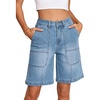 image:imageSidefeel Womens Jean Shorts High Waisted Stretchy Wide Leg Bermuda Denim Shorts Casual Loose Fit Summer Jorts with PocketsIceland Blue