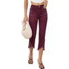 image:imageSidefeel Womens Jeans High Waisted Stretchy Cropped Skinny Jeans Trendy Cross Raw Hem Summer Capri Pants with PocketsBurgundy