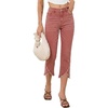 image:imageSidefeel Womens Jeans High Waisted Stretchy Cropped Skinny Jeans Trendy Cross Raw Hem Summer Capri Pants with PocketsMineral Red