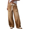 image:imageSidefeel Womens MidLow Rise Baggy Jeans Elastic Waist Drawtring Y2K Stretchy Wide Leg Cargo Boyfriend Oversized Denim PantsBrown