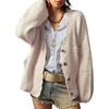 image:imageSidefeel Womens Oversized Cardigan Sweaters Long Sleeve Button Down Open Front Knit Jacket Coat with PocketsWhite