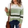 image:imageSidefeel Womens Oversized Sweaters Striped Crochet Boat Neck Hollow Out Lightweight Long Sleeve Knit Trendy Pullover TopsGreen