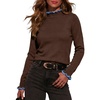 image:imageSidefeel Womens Pullover Sweaters Ruffle Long Sleeve Mock Neck Casual Knit Jumper TopsCoffee