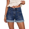 image:imageSidefeel Womens Shorts High Waisted Jean Shorts Stretchy Buttoned Folded Hem Summer Trendy Denim Shorts for WomenBluing