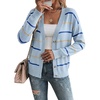 image:imageSidefeel Womens Striped Cardigan Sweaters Cropped V Neck Long Sleeve Button Down Knit Open Front Sweater CoatMist Blue