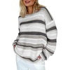 image:imageSidefeel Womens Sweaters 2026 Lightweight Casual Off Shoulder Long Sleeve Crochet Striped Knit Pullover Tops ClothingBlack
