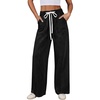 image:imageSidefeel Womens Wide Leg Jeans Baggy High Waisted Stretchy Trendy Front Seam Drawstring Denim Sweatpants with Slant PocketsBlack