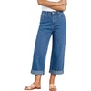 image:imageSidefeel Womens Wide Leg Jeans High Waisted Stretchy Cropped Ankle Capri Rolled Hem Denim PantsBlue