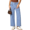 image:imageSidefeel Womens Wide Leg Jeans High Waisted Stretchy Jeans Straight Leg Loose Fit Ankle Denim Pants with PocketsIceland Blue