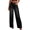 image:imageSidefeel Womens Wide Leg Jeans High Waisted Stretchy Raw Hem Zimbaplatinum Denim PantsBlack