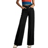 image:imageSidefeel Womens Wide Leg Jeans High Waisted Stretchy Straight Leg Front Seam Denim Pants with PocketsBlack