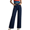 image:imageSidefeel Womens Wide Leg Jeans High Waisted Stretchy Straight Leg Front Seam Denim Pants with PocketsBluing